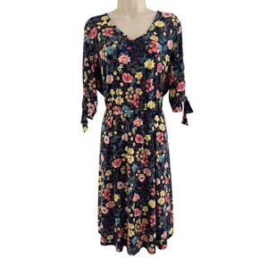 Modcloth Floral Print Tie Sleeves Dress Size 2X 18 20 Plus Size Stretch Fall